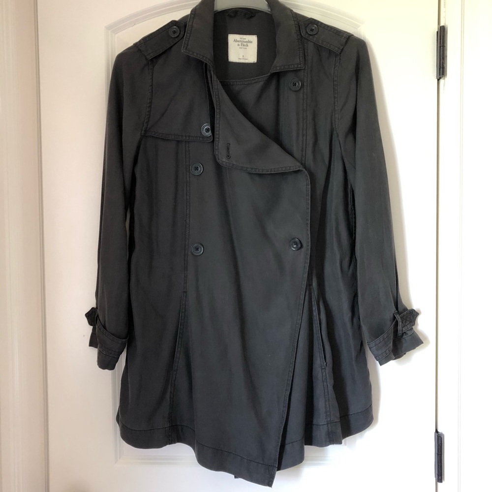 A&F Long Gray Trench Coat Size S - Picture 2 of 7